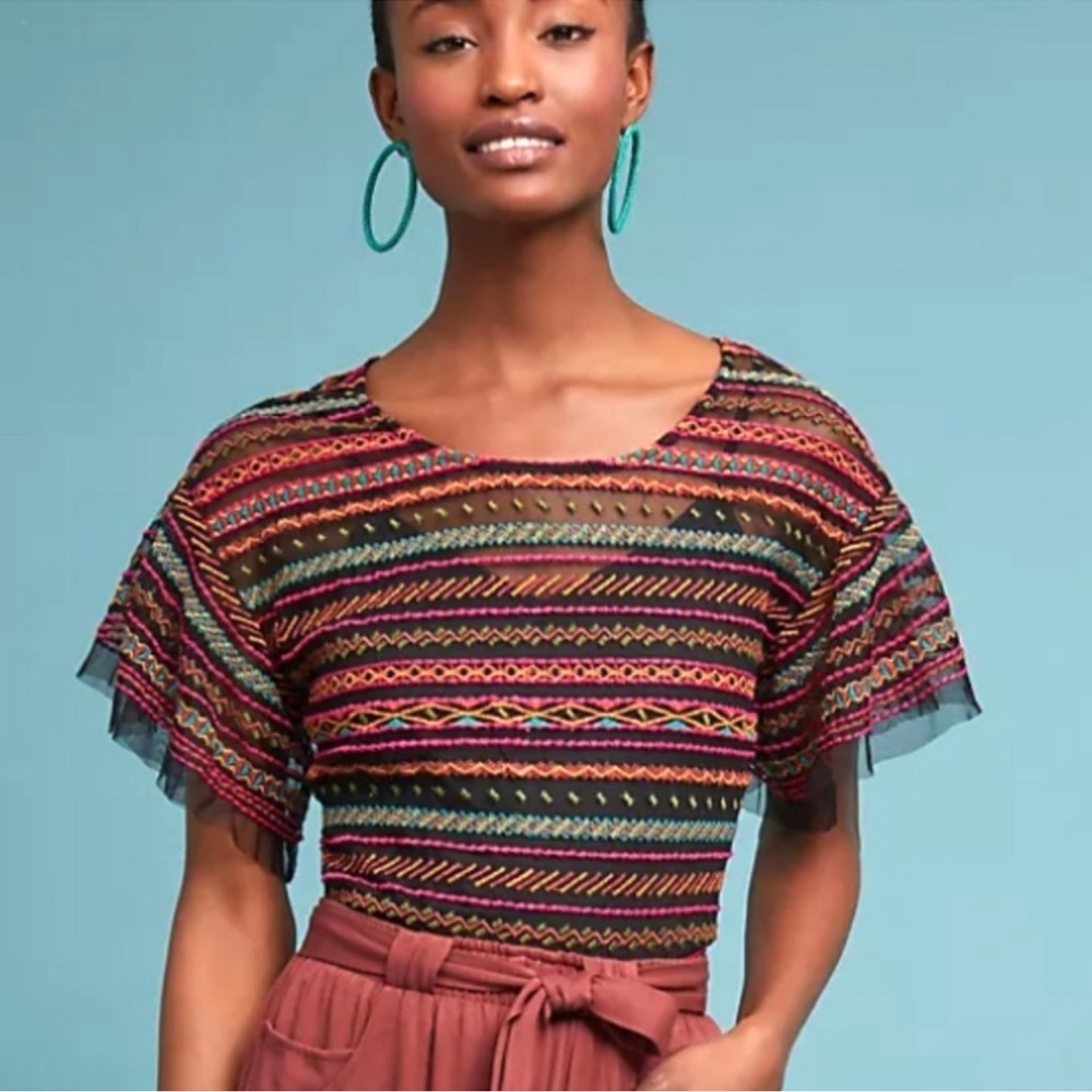 Maeve Embroidered Naples Mesh Blouse